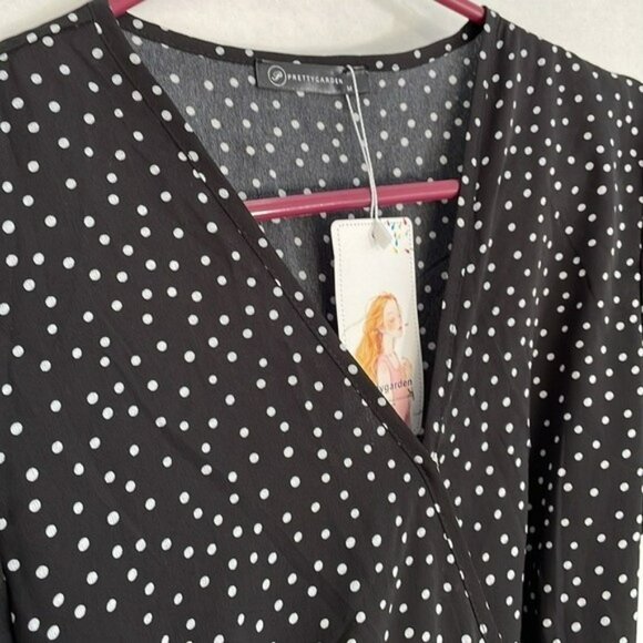 Pretty Garden Maxi Wrap Dress NWT Ruffle Hem, Black with White Polka Dots Medium - Picture 4 of 9